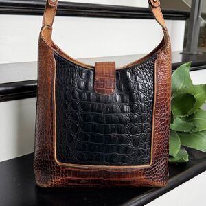 Brahmin Kendall Tricolor Pecan Croc Hobo Shoulder Bag crocodile embossed leather